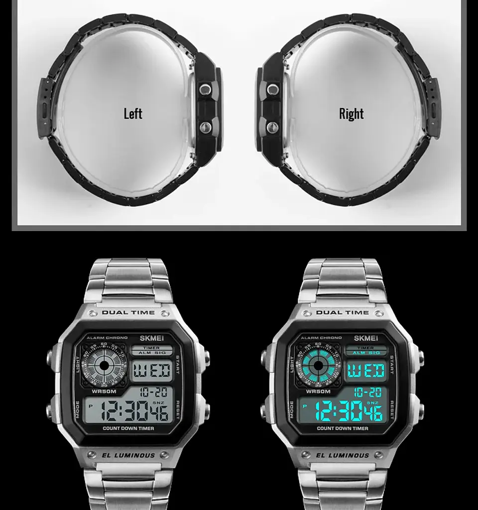 Reloj Digital SKMEI 1335 para Hombre, relojes de pulsera electrónicos cronógrafo impermeables deportivos Retro para Hombre, Reloj de acero inoxidable para Hombre 22