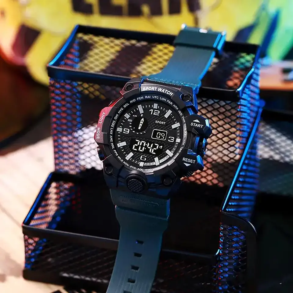 Reloj de pulsera electrónico deportivo a la moda para hombre, Esfera Grande, multifuncional, resistente al agua, alarma luminosa, reloj militar para niños y hombres 27