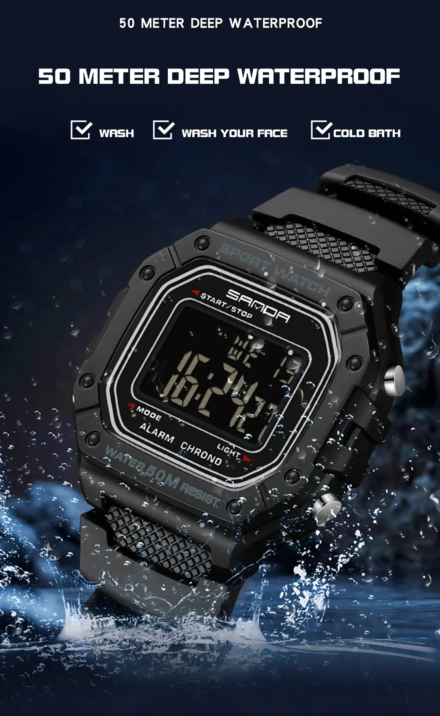SANDA 2156 reloj de moda para hombre, relojes deportivos militares resistentes al agua, relojes de pulsera digitales Led con esfera grande del ejército, cronómetros para hombre 24