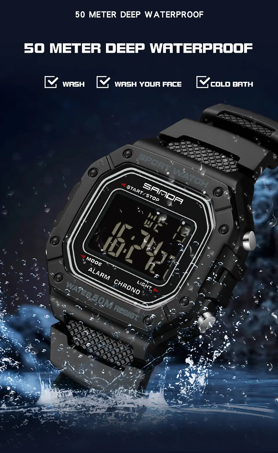 SANDA 2156 reloj de moda para hombre, relojes deportivos militares resistentes al agua, relojes de pulsera digitales Led con esfera grande del ejército, cronómetros para hombre 24