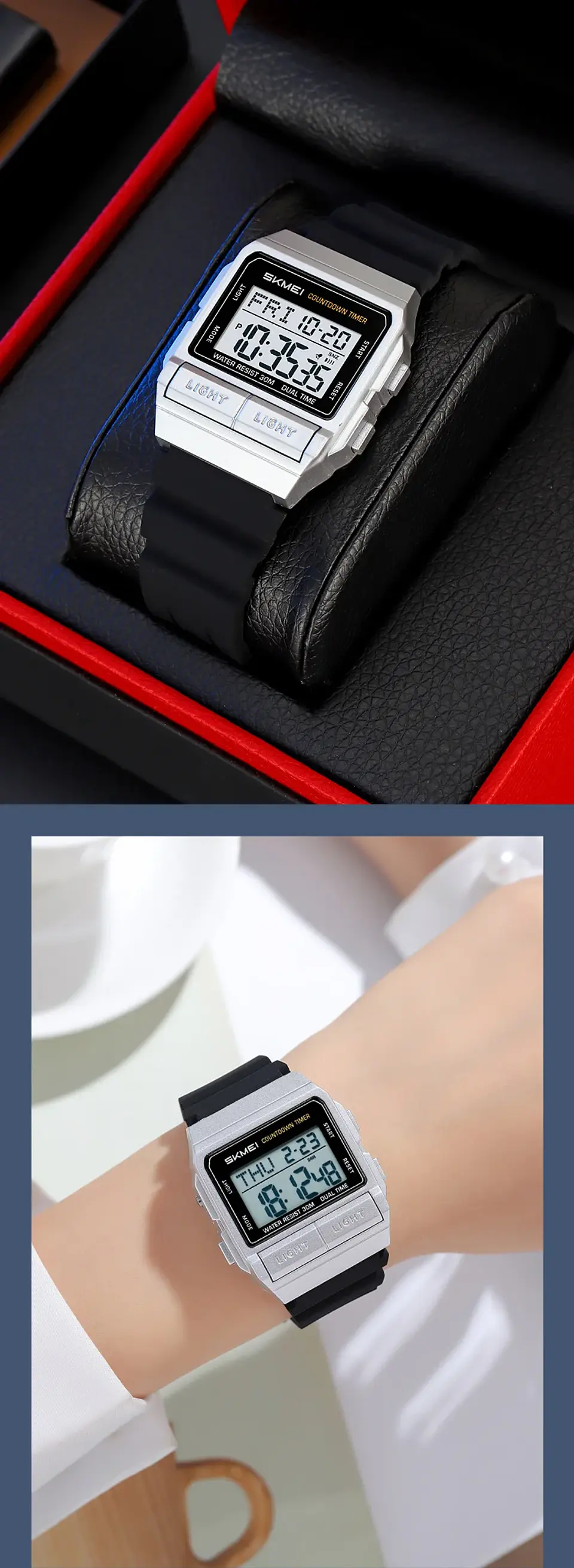 Reloj Electrónico Digital Deportivo SKMEI 2475, Nuevo, Resistente al Agua, para Hombre y Mujer, Diseño Simple, con Luz Nocturna EL, Reloj de Lujo 24