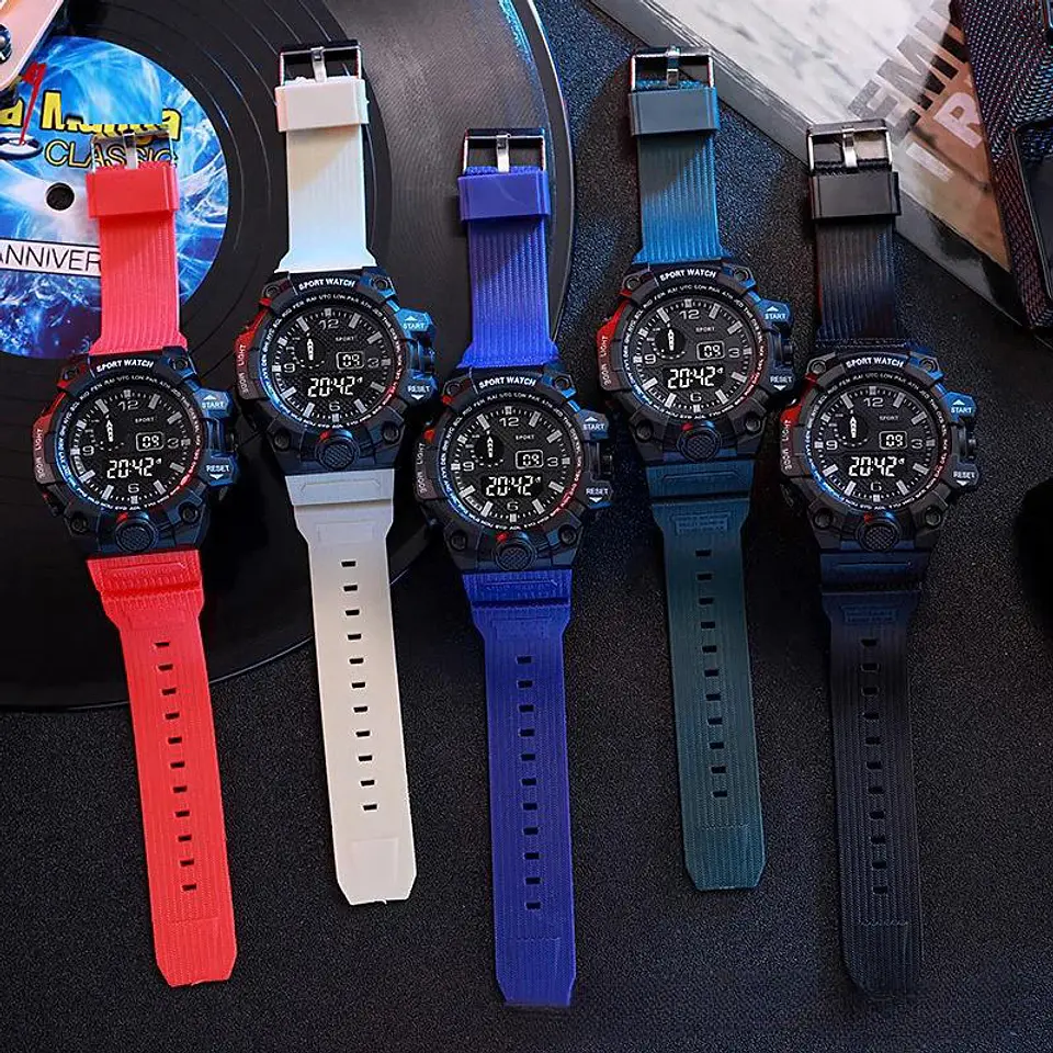 Reloj de pulsera electrónico deportivo a la moda para hombre, Esfera Grande, multifuncional, resistente al agua, alarma luminosa, reloj militar para niños y hombres 28