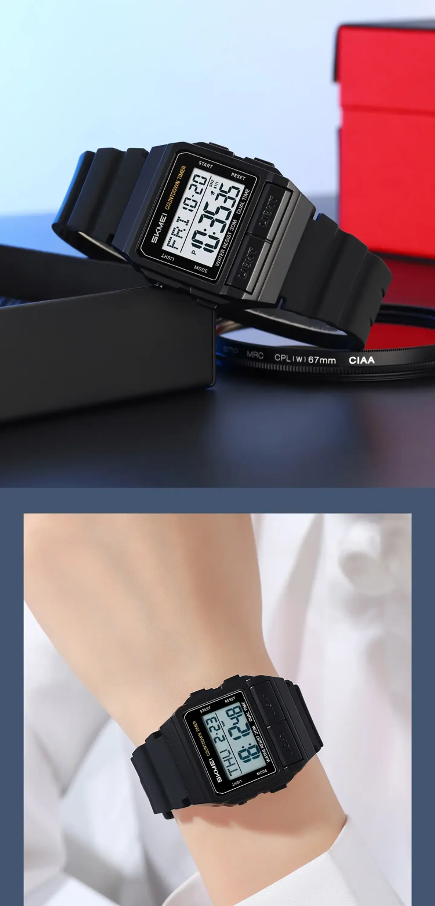 Reloj Electrónico Digital Deportivo SKMEI 2475, Nuevo, Resistente al Agua, para Hombre y Mujer, Diseño Simple, con Luz Nocturna EL, Reloj de Lujo 25