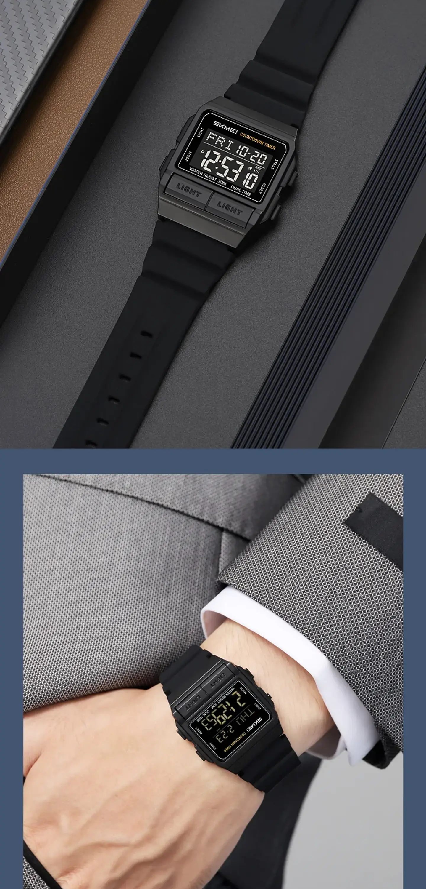 Reloj Electrónico Digital Deportivo SKMEI 2475, Nuevo, Resistente al Agua, para Hombre y Mujer, Diseño Simple, con Luz Nocturna EL, Reloj de Lujo 26