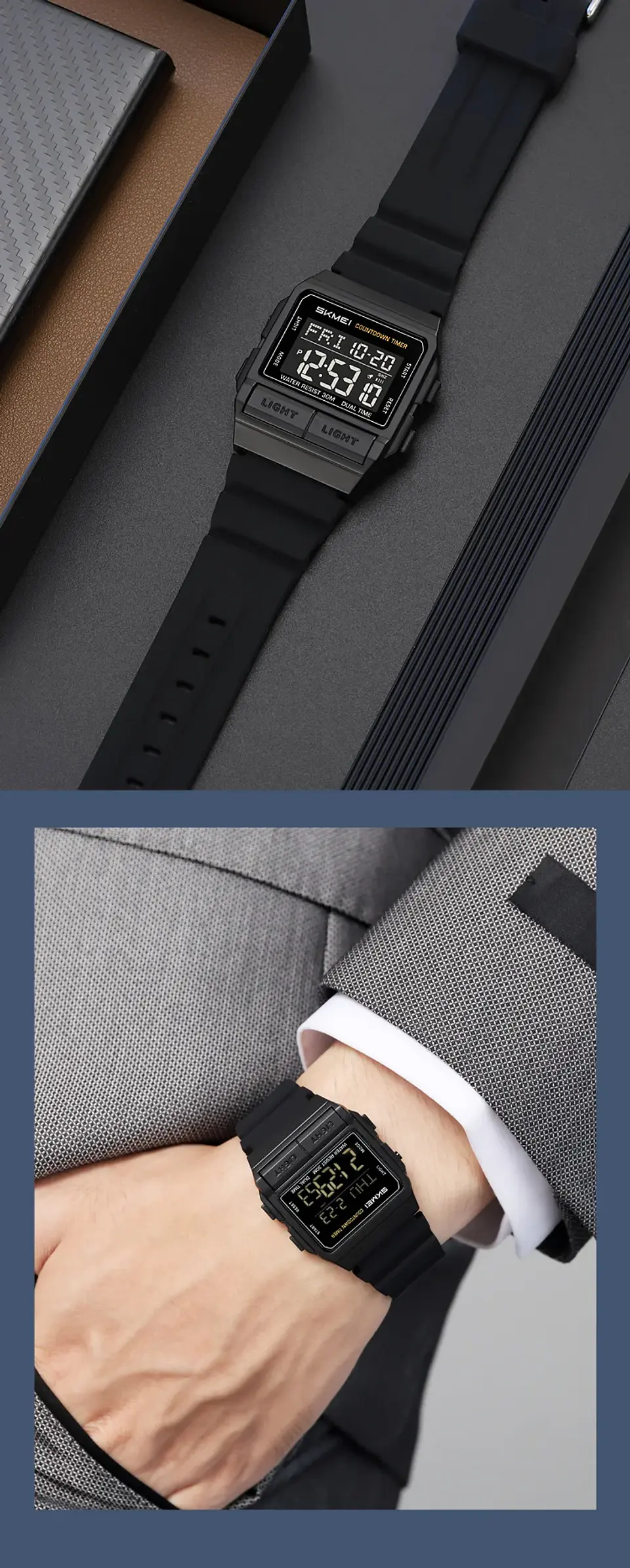 Reloj Electrónico Digital Deportivo SKMEI 2475, Nuevo, Resistente al Agua, para Hombre y Mujer, Diseño Simple, con Luz Nocturna EL, Reloj de Lujo 26