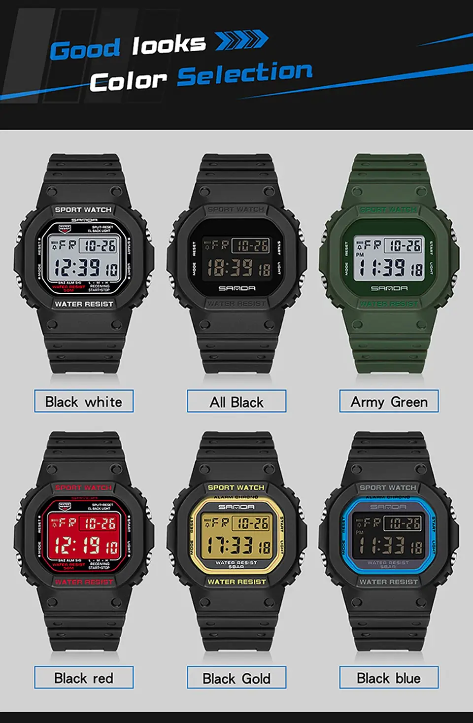 Reloj Digital SANDA de la mejor marca a la moda estilo G para hombre, relojes deportivos impermeables. 25