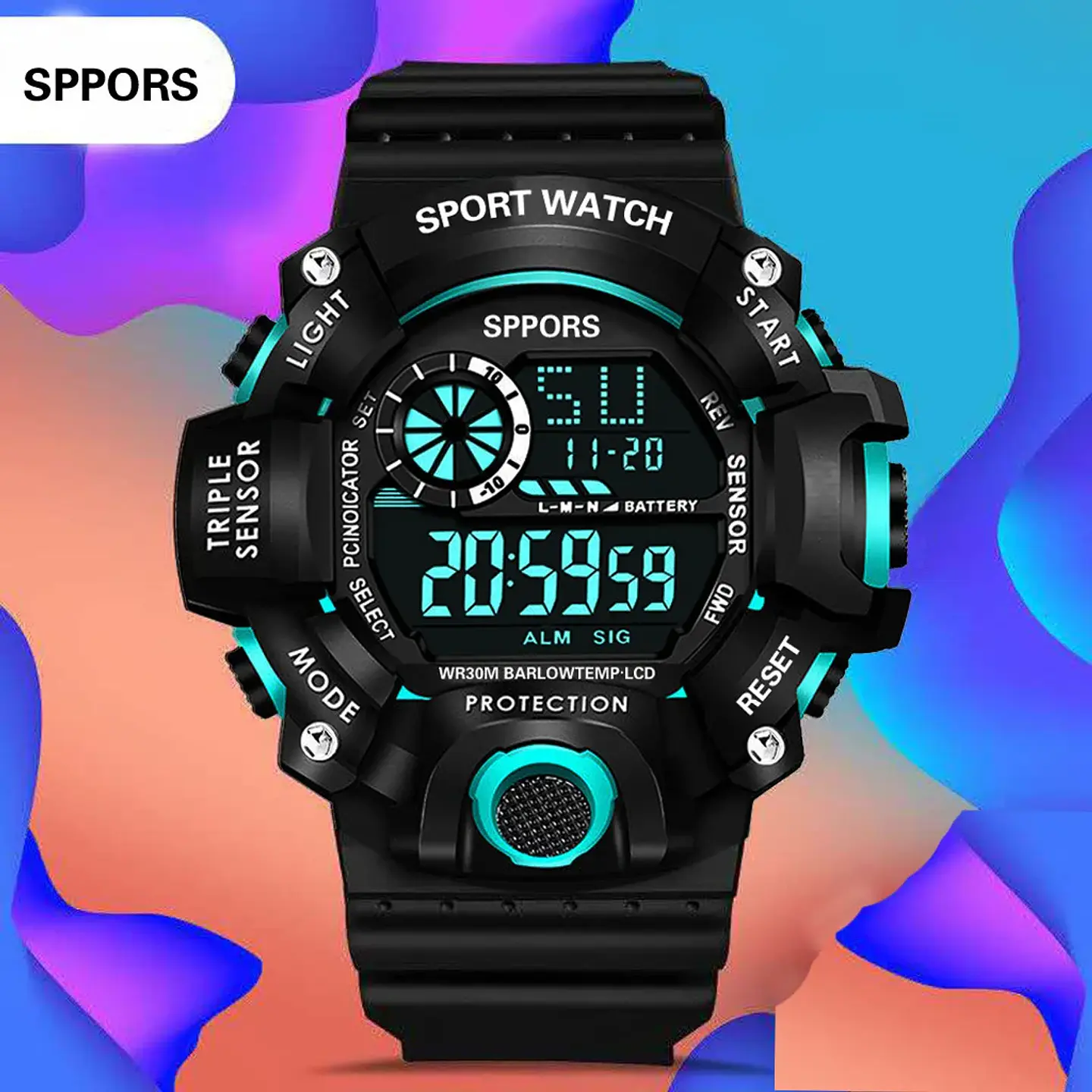 Reloj de pulsera electrónico deportivo a la moda para hombre, Esfera Grande, multifuncional, resistente al agua, alarma luminosa, reloj militar para niños y hombres 29