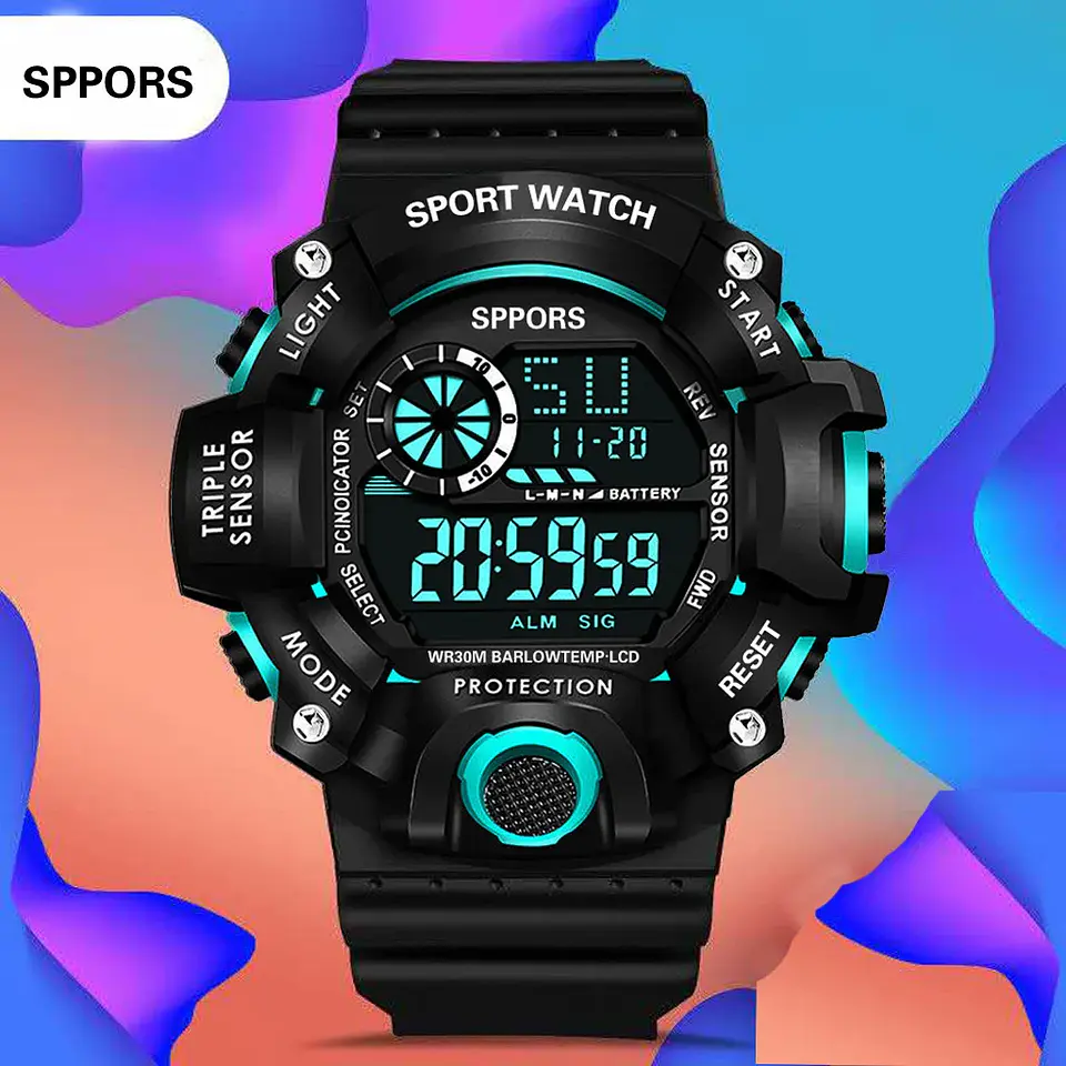 Reloj de pulsera electrónico deportivo a la moda para hombre, Esfera Grande, multifuncional, resistente al agua, alarma luminosa, reloj militar para niños y hombres 29