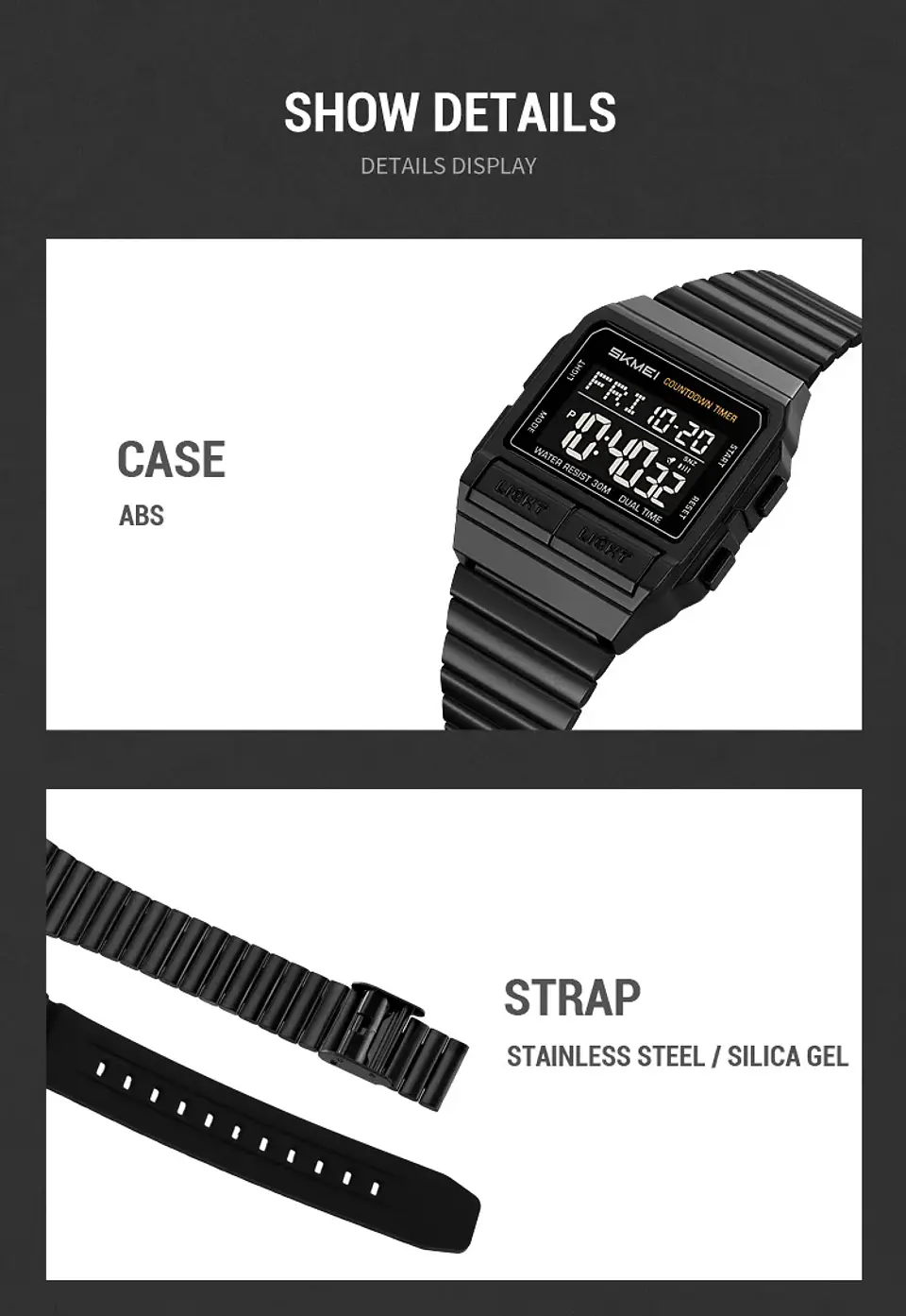 Reloj Electrónico Digital Deportivo SKMEI 2475, Nuevo, Resistente al Agua, para Hombre y Mujer, Diseño Simple, con Luz Nocturna EL, Reloj de Lujo 27