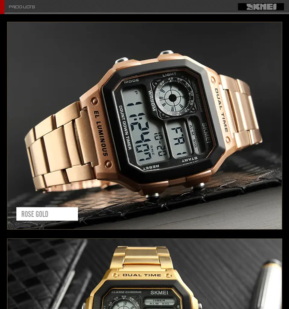Reloj Digital SKMEI 1335 para Hombre, relojes de pulsera electrónicos cronógrafo impermeables deportivos Retro para Hombre, Reloj de acero inoxidable para Hombre 26