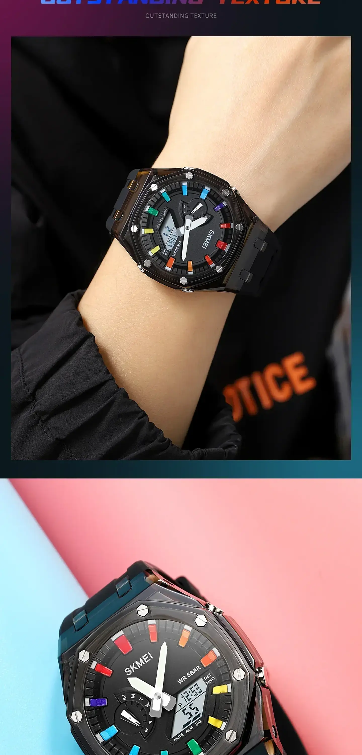 Reloj SKMEI 2100 resistente al agua para hombre, cronómetro de cuenta atrás, luz Led, reloj de pulsera con movimiento electrónico, reloj despertador de 5 horas, relojes digitales 21