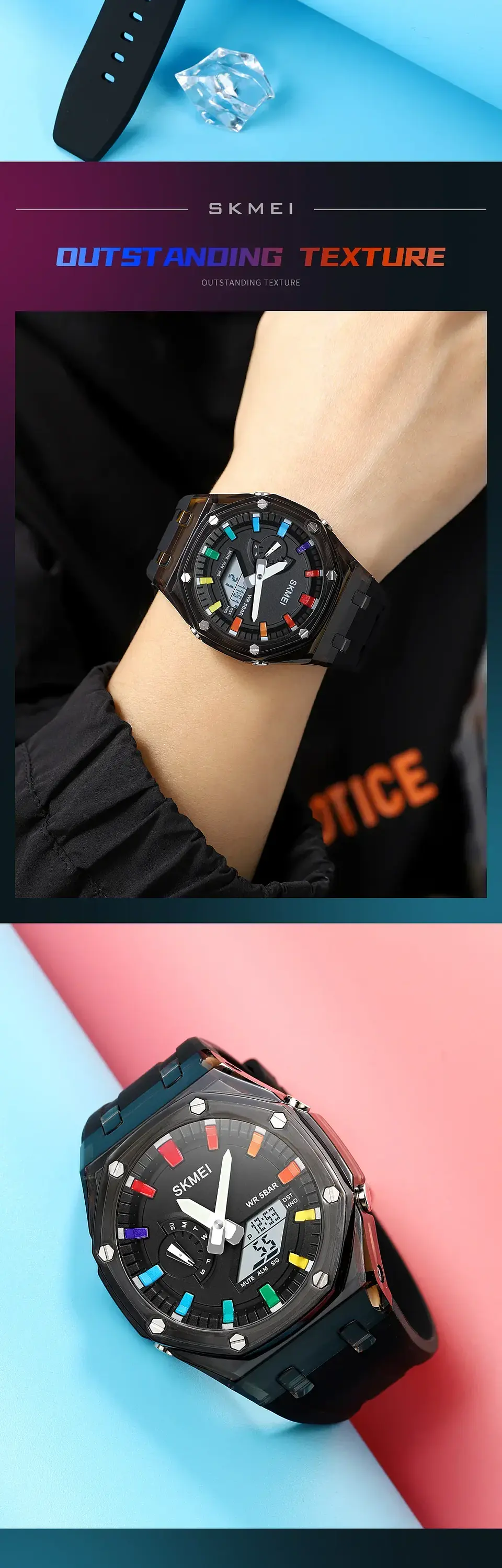 Reloj SKMEI 2100 resistente al agua para hombre, cronómetro de cuenta atrás, luz Led, reloj de pulsera con movimiento electrónico, reloj despertador de 5 horas, relojes digitales 21