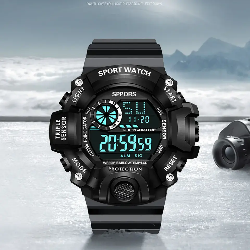 Reloj de pulsera electrónico deportivo a la moda para hombre, Esfera Grande, multifuncional, resistente al agua, alarma luminosa, reloj militar para niños y hombres 31