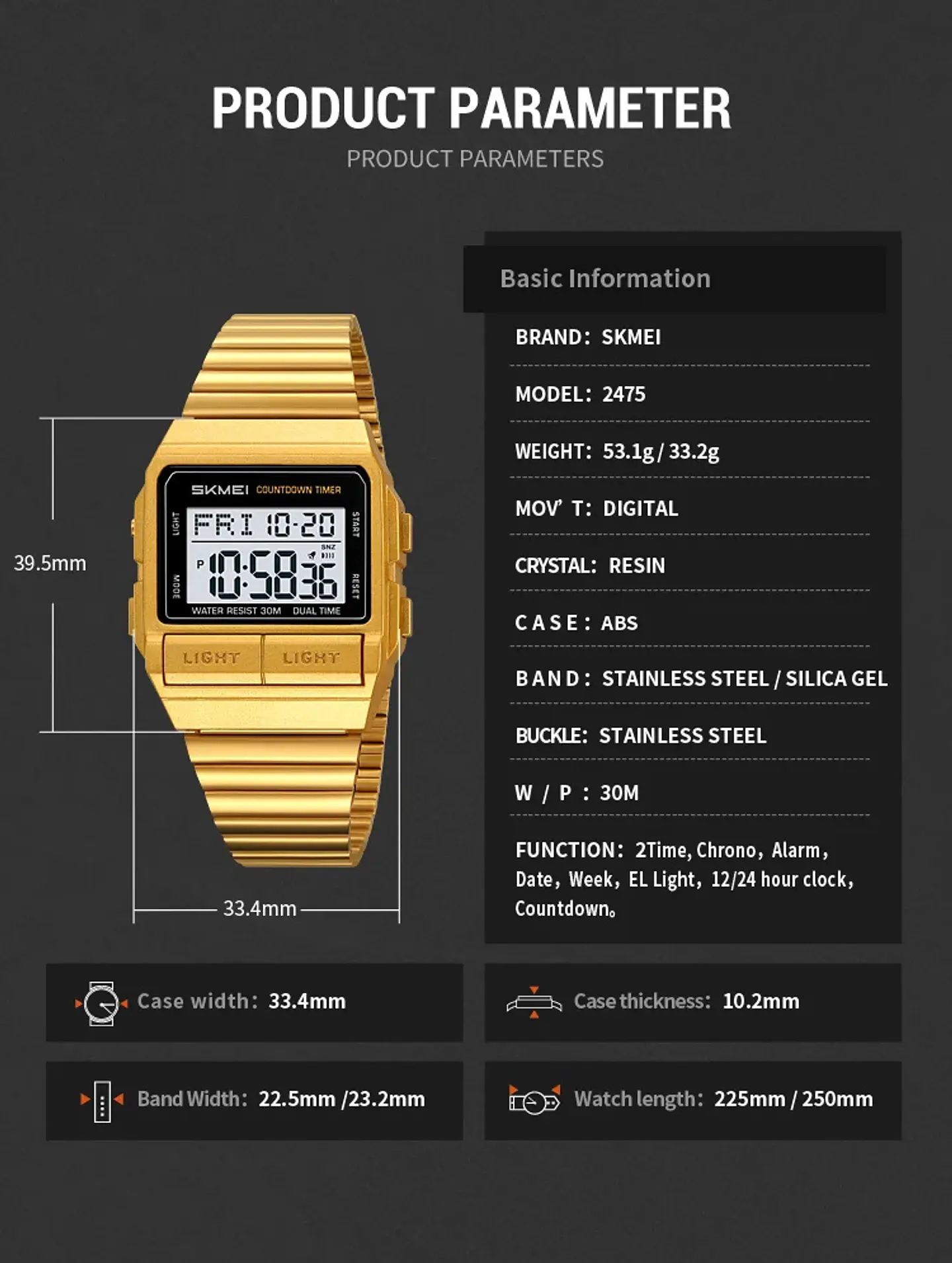 Reloj Electrónico Digital Deportivo SKMEI 2475, Nuevo, Resistente al Agua, para Hombre y Mujer, Diseño Simple, con Luz Nocturna EL, Reloj de Lujo 29