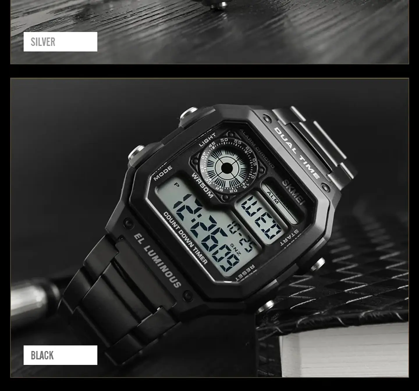 Reloj Digital SKMEI 1335 para Hombre, relojes de pulsera electrónicos cronógrafo impermeables deportivos Retro para Hombre, Reloj de acero inoxidable para Hombre 28
