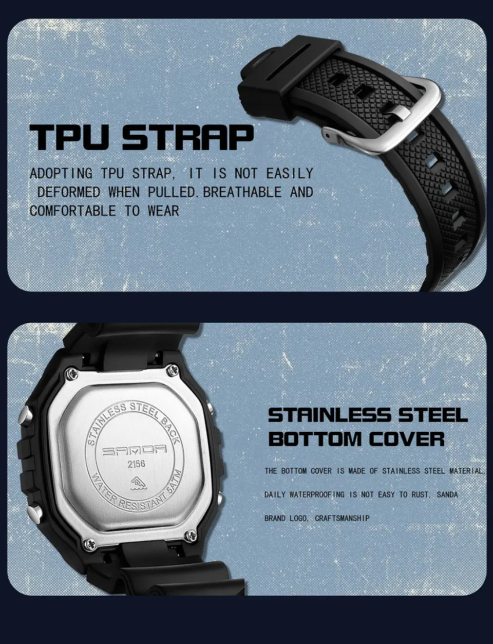 SANDA 2156 reloj de moda para hombre, relojes deportivos militares resistentes al agua, relojes de pulsera digitales Led con esfera grande del ejército, cronómetros para hombre 27