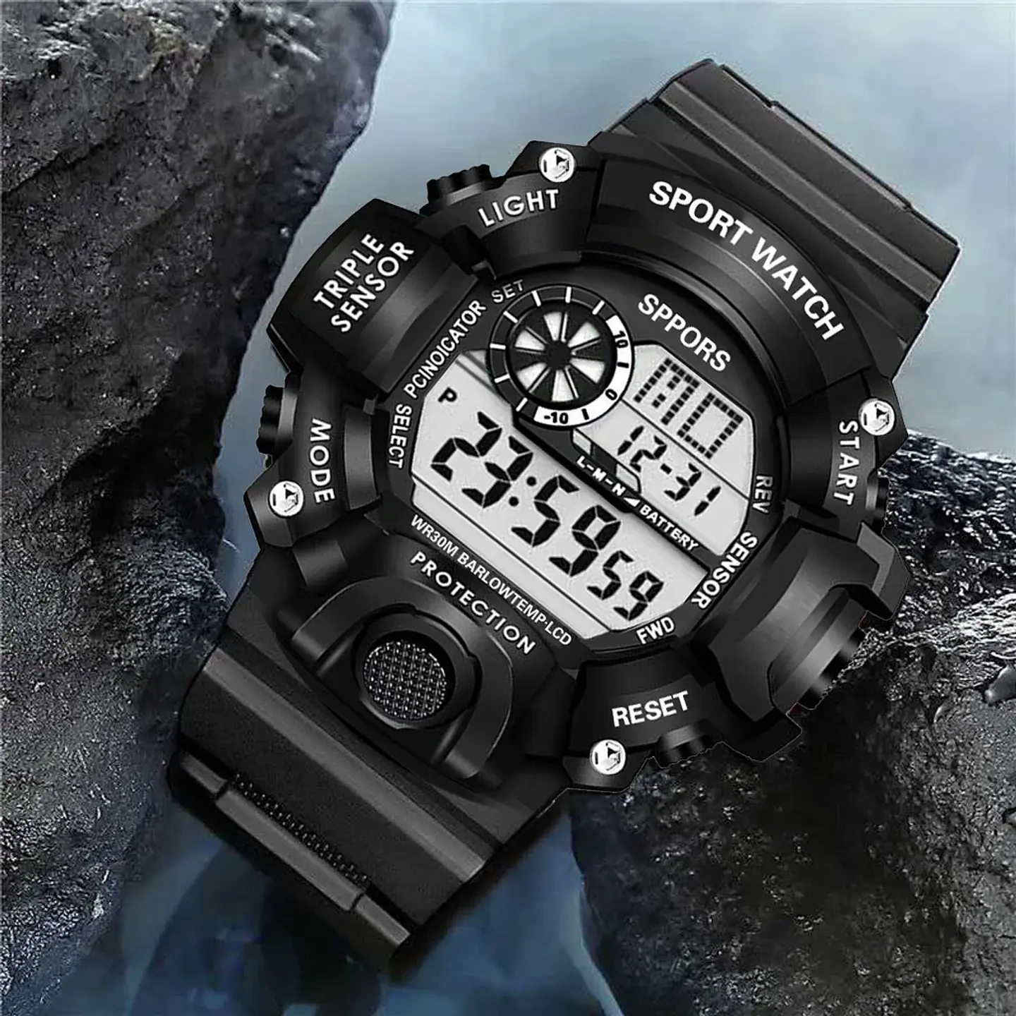 Reloj de pulsera electrónico deportivo a la moda para hombre, Esfera Grande, multifuncional, resistente al agua, alarma luminosa, reloj militar para niños y hombres 32