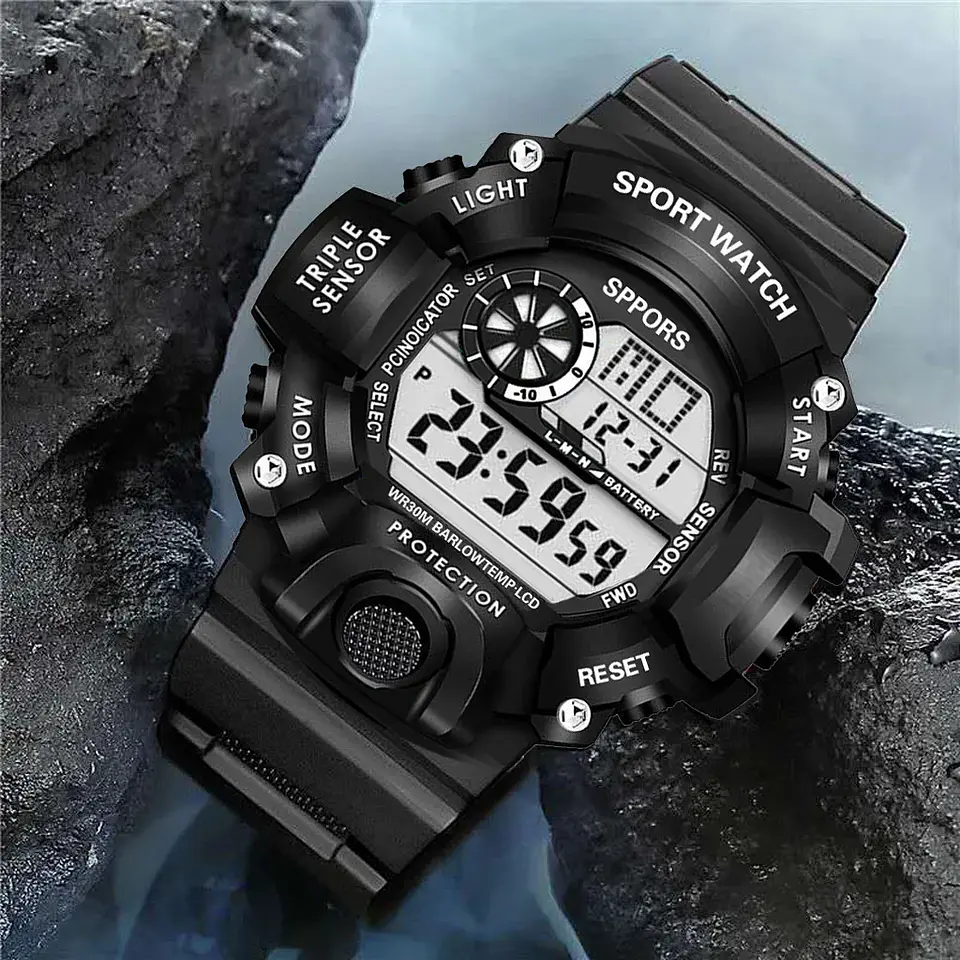 Reloj de pulsera electrónico deportivo a la moda para hombre, Esfera Grande, multifuncional, resistente al agua, alarma luminosa, reloj militar para niños y hombres 32