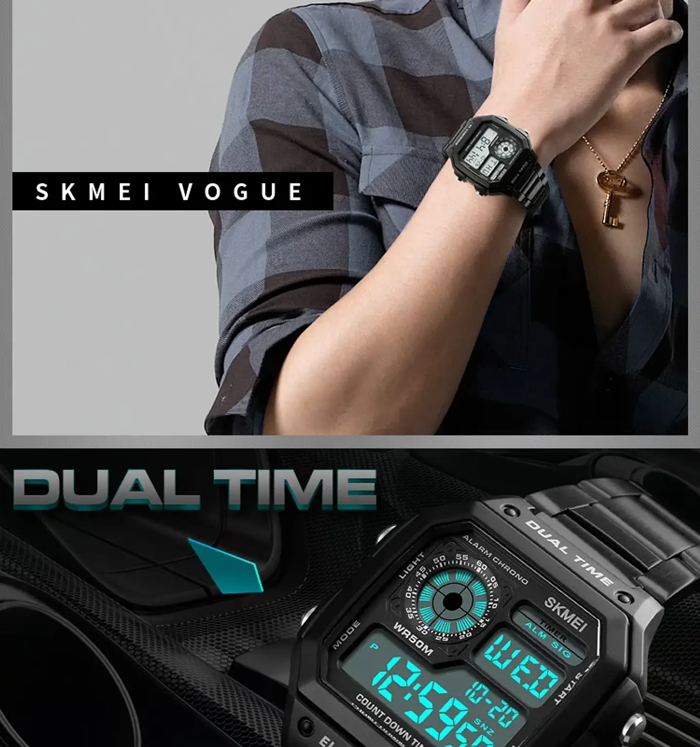 Reloj Digital SKMEI 1335 para Hombre, relojes de pulsera electrónicos cronógrafo impermeables deportivos Retro para Hombre, Reloj de acero inoxidable para Hombre 29
