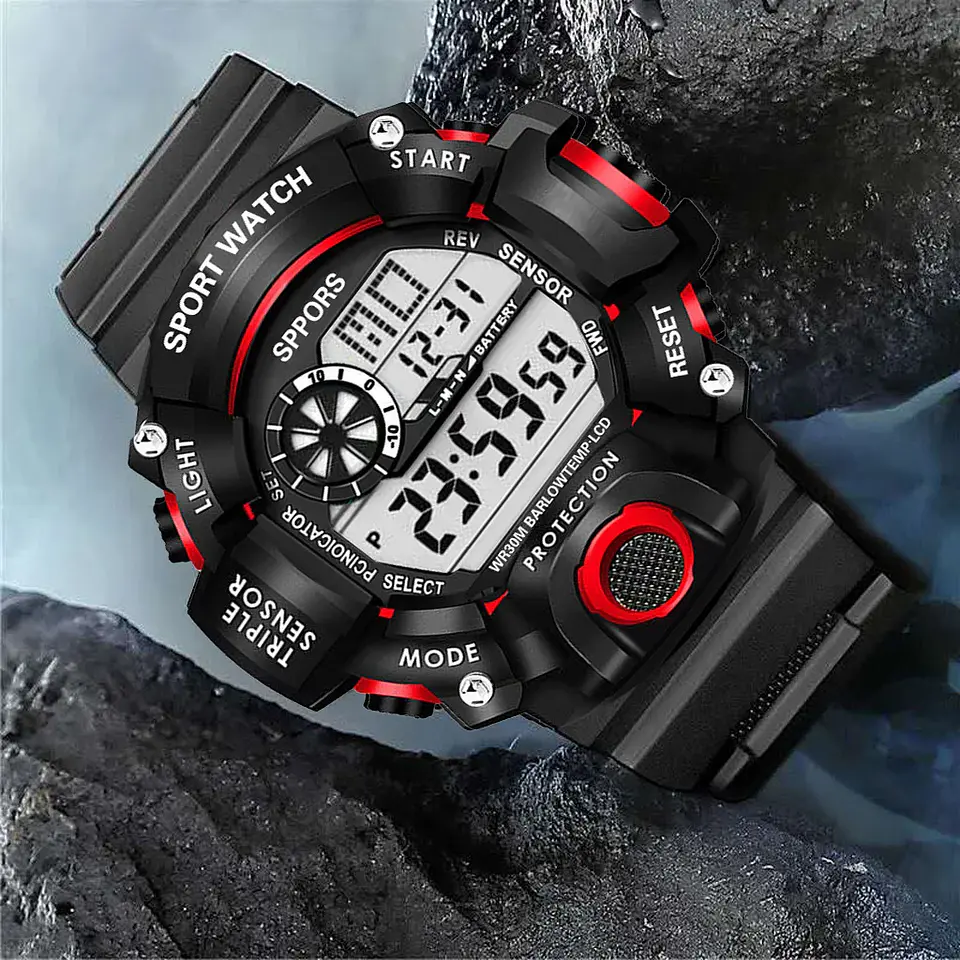 Reloj de pulsera electrónico deportivo a la moda para hombre, Esfera Grande, multifuncional, resistente al agua, alarma luminosa, reloj militar para niños y hombres 33