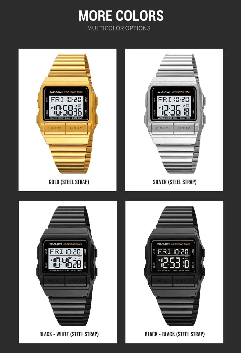 Reloj Electrónico Digital Deportivo SKMEI 2475, Nuevo, Resistente al Agua, para Hombre y Mujer, Diseño Simple, con Luz Nocturna EL, Reloj de Lujo 31