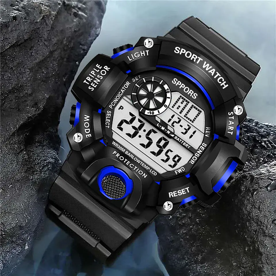 Reloj de pulsera electrónico deportivo a la moda para hombre, Esfera Grande, multifuncional, resistente al agua, alarma luminosa, reloj militar para niños y hombres 34