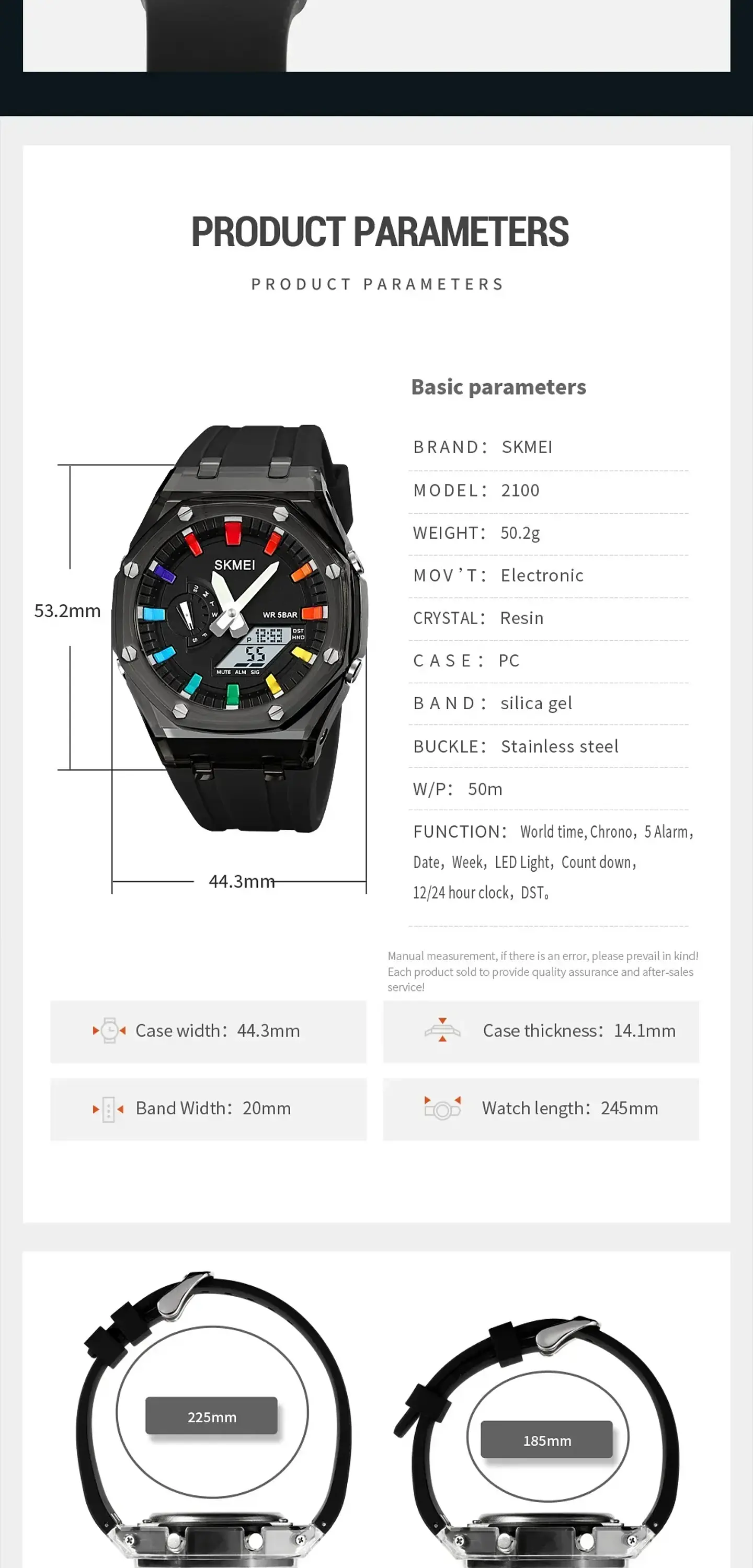 Reloj SKMEI 2100 resistente al agua para hombre, cronómetro de cuenta atrás, luz Led, reloj de pulsera con movimiento electrónico, reloj despertador de 5 horas, relojes digitales 22
