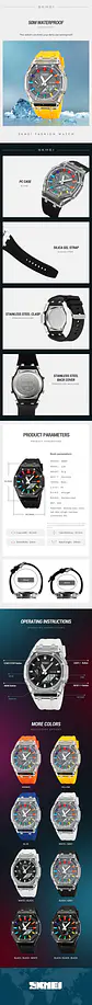Reloj SKMEI 2100 resistente al agua para hombre, cronómetro de cuenta atrás, luz Led, reloj de pulsera con movimiento electrónico, reloj despertador de 5 horas, relojes digitales - Miniatura 22