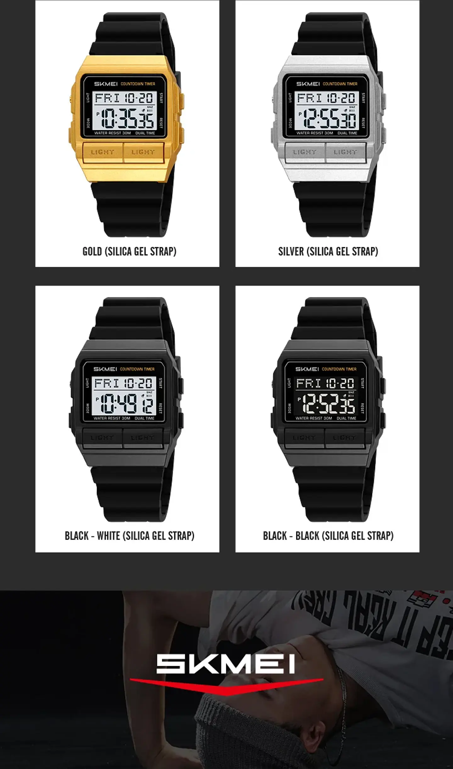 Reloj Electrónico Digital Deportivo SKMEI 2475, Nuevo, Resistente al Agua, para Hombre y Mujer, Diseño Simple, con Luz Nocturna EL, Reloj de Lujo 32