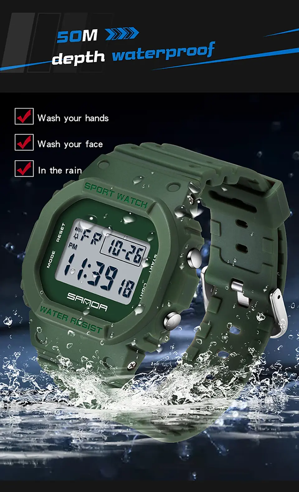 Reloj Digital SANDA de la mejor marca a la moda estilo G para hombre, relojes deportivos impermeables. 31