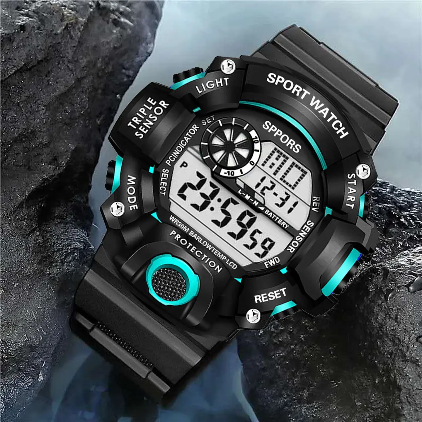 Reloj de pulsera electrónico deportivo a la moda para hombre, Esfera Grande, multifuncional, resistente al agua, alarma luminosa, reloj militar para niños y hombres 35