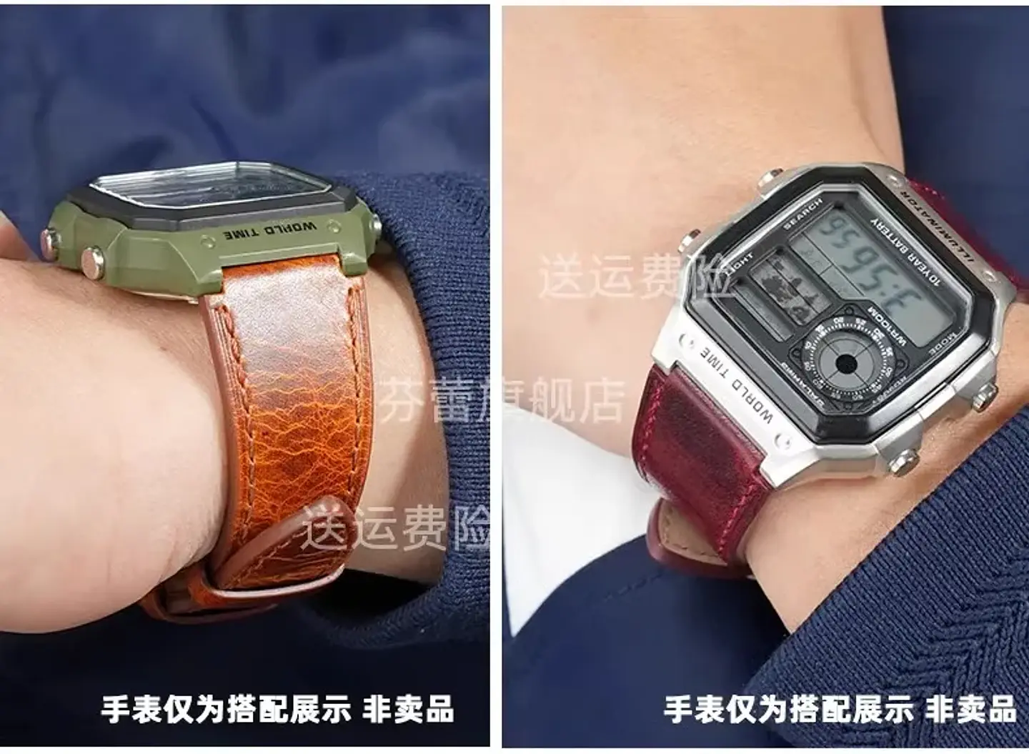 Correa de reloj Retro de cuero genuino para Casio AE1200 AE1300 A158W/A168 W-216H, correa de reloj Vintage, pulsera de boca convexa para hombre de 18MM 29