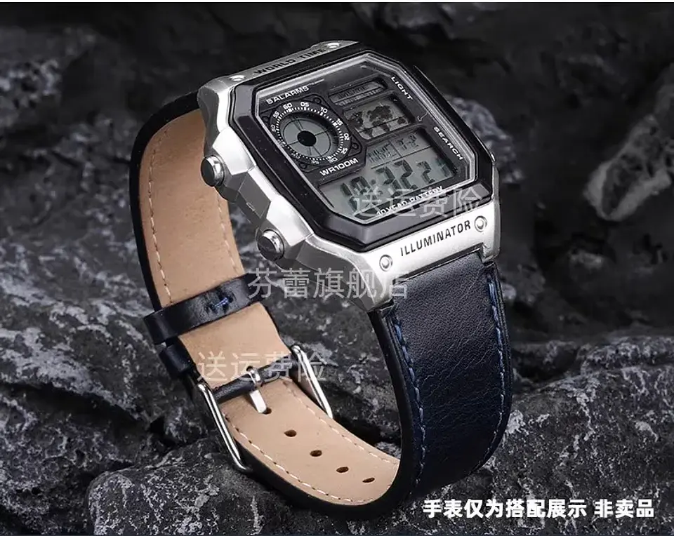 Correa de reloj Retro de cuero genuino para Casio AE1200 AE1300 A158W/A168 W-216H, correa de reloj Vintage, pulsera de boca convexa para hombre de 18MM 30