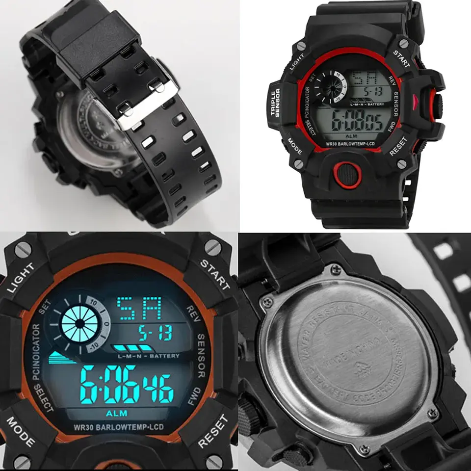 Reloj de pulsera electrónico deportivo a la moda para hombre, Esfera Grande, multifuncional, resistente al agua, alarma luminosa, reloj militar para niños y hombres 42