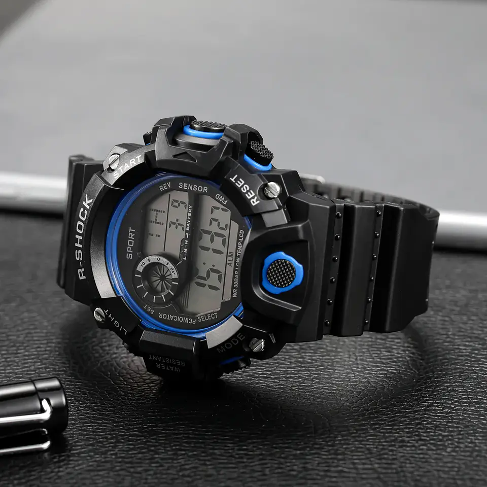 Reloj de pulsera electrónico deportivo a la moda para hombre, Esfera Grande, multifuncional, resistente al agua, alarma luminosa, reloj militar para niños y hombres 44