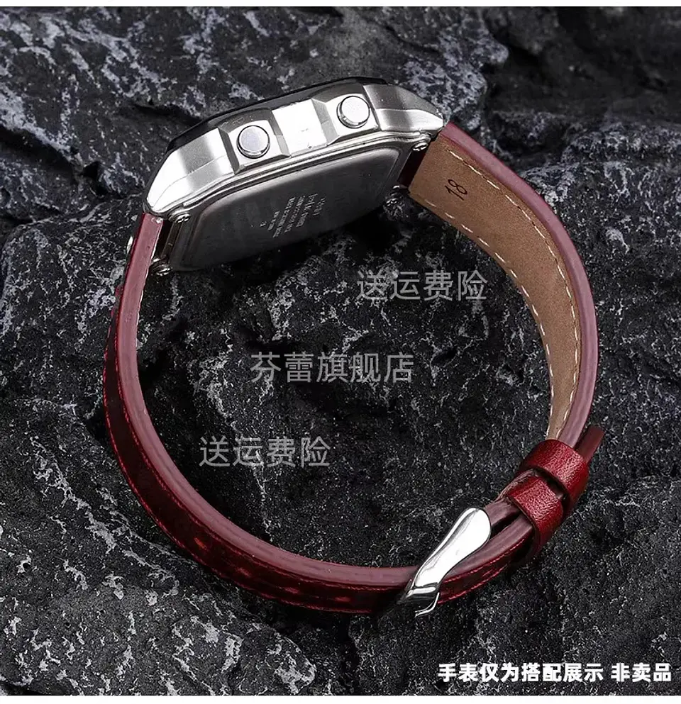 Correa de reloj Retro de cuero genuino para Casio AE1200 AE1300 A158W/A168 W-216H, correa de reloj Vintage, pulsera de boca convexa para hombre de 18MM 38