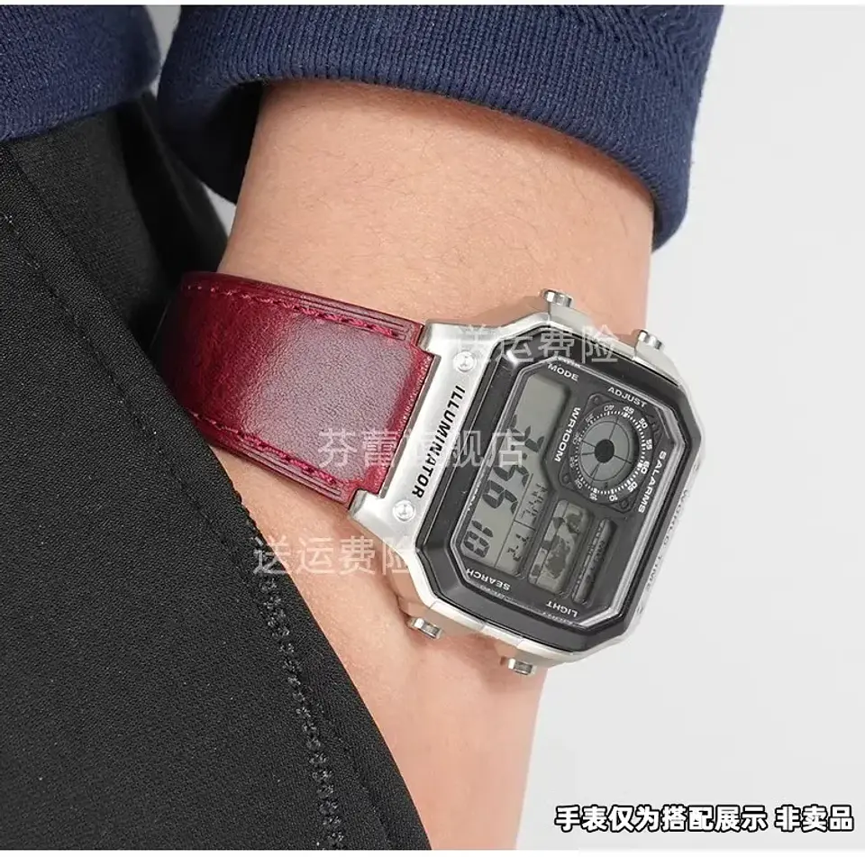 Correa de reloj Retro de cuero genuino para Casio AE1200 AE1300 A158W/A168 W-216H, correa de reloj Vintage, pulsera de boca convexa para hombre de 18MM 40