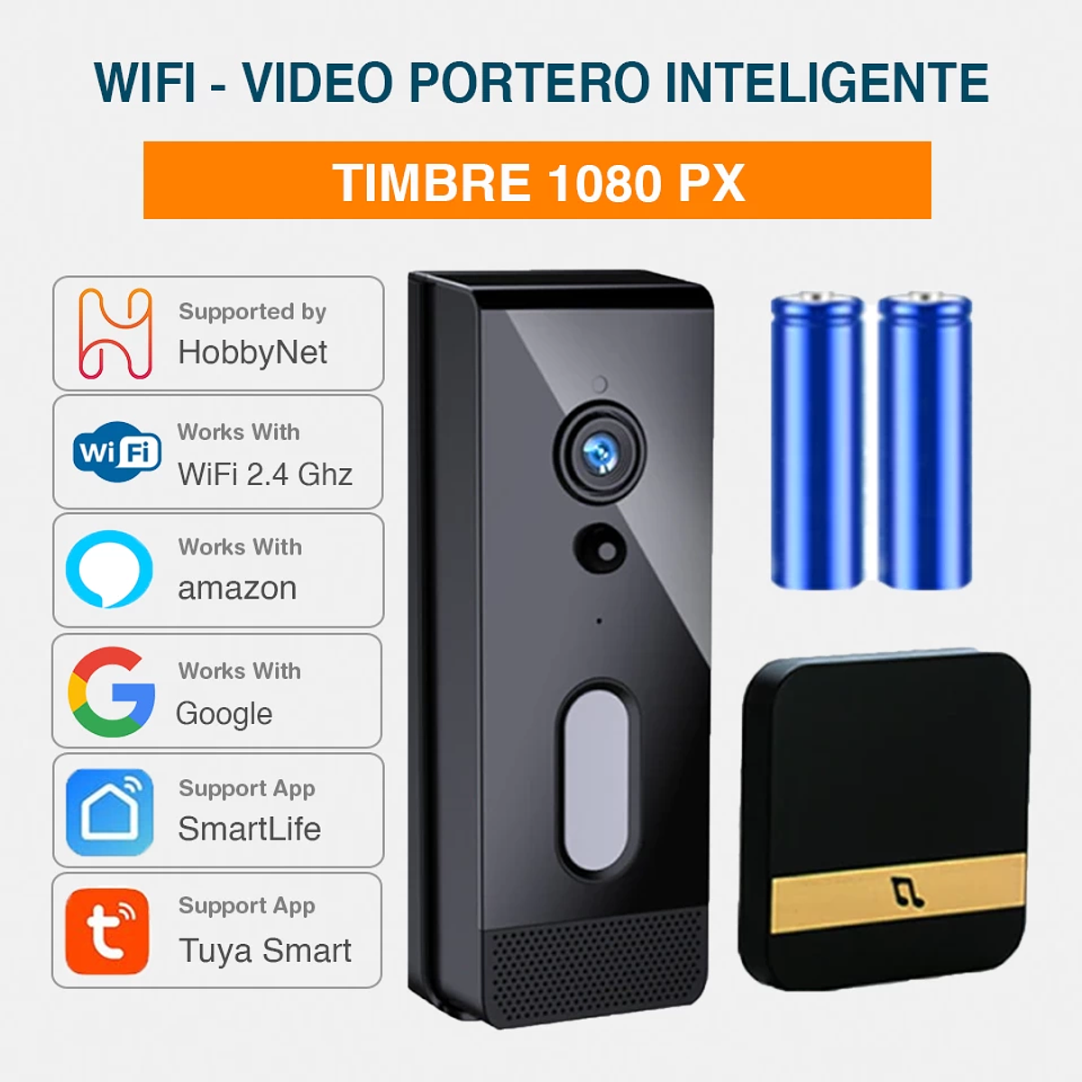 VIDEOPORTERO INALÁMBRICO ATLO-DBC52-TUYA Wi-Fi, Tuya  - Timbres