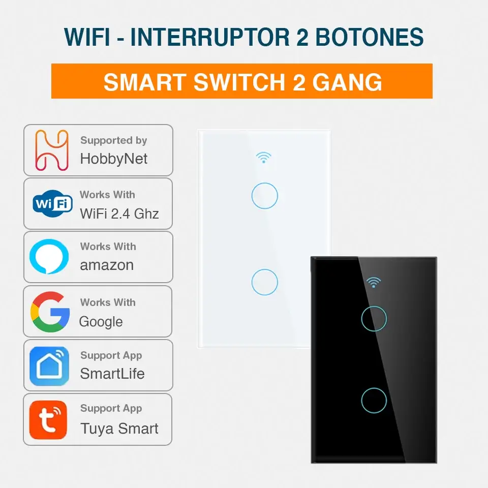 WiFi - Interruptor Inteligente Táctil Doble - Tuya Smart