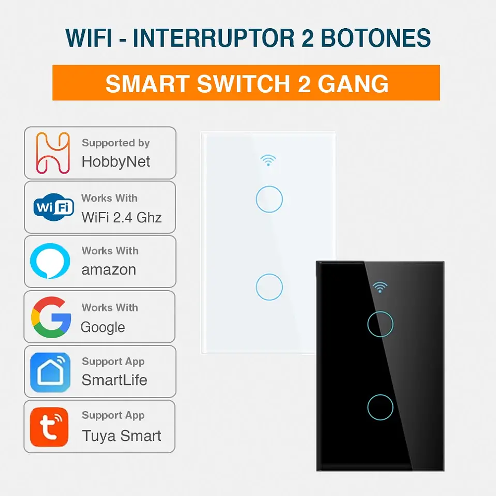 WiFi - Interruptor Inteligente Táctil Doble - Tuya Smart Life