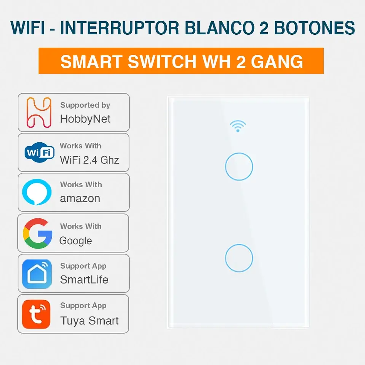 WiFi - Interruptor Inteligente Táctil Doble - Tuya Smart