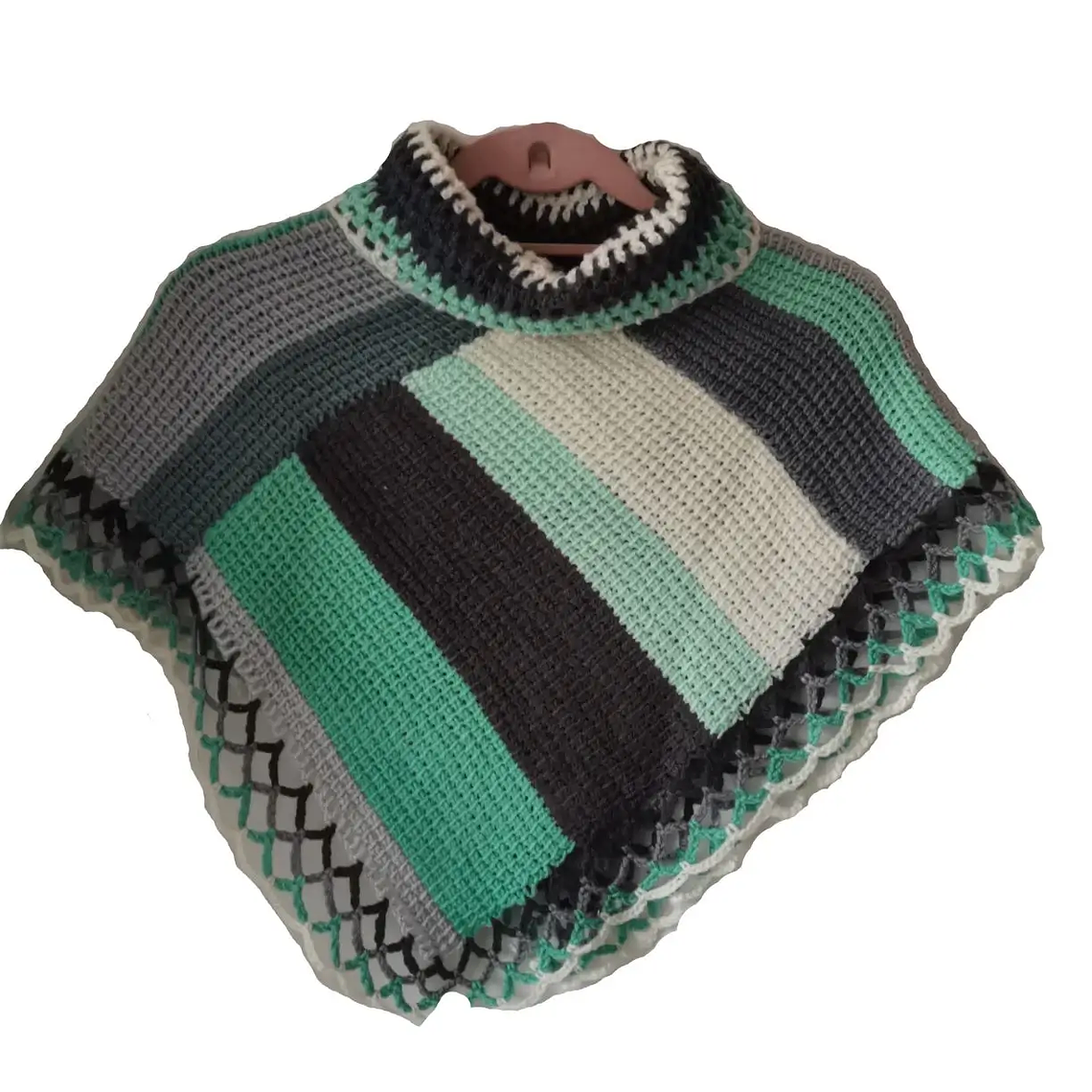 Ruana Colores Variados Verde - Tejido 100% A Mano 1