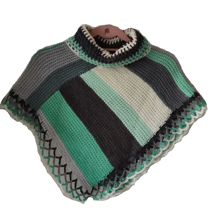 Ruana Colores Variados Verde - Tejido 100% A Mano 1