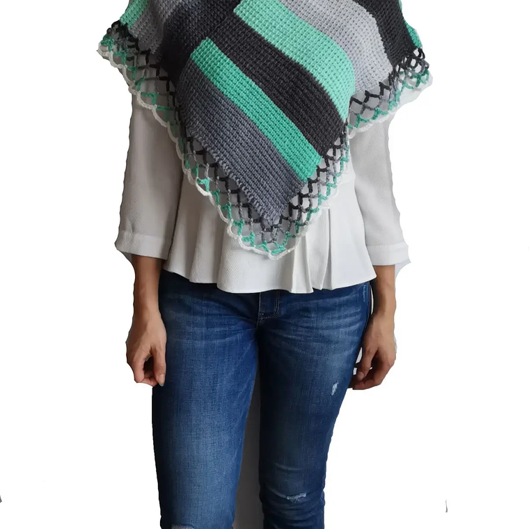 Ruana Colores Variados Verde - Tejido 100% A Mano 2