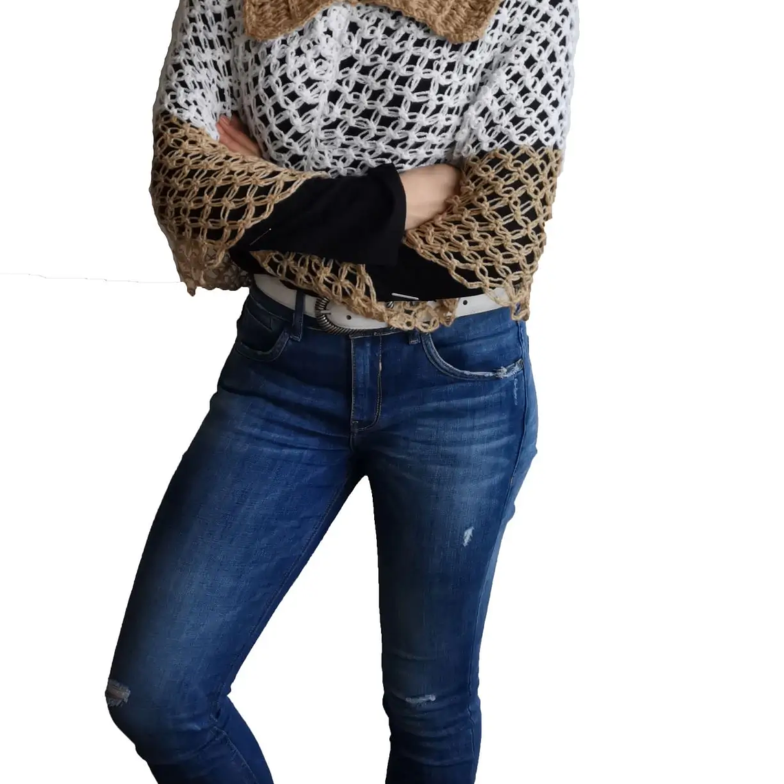 Ruana Colores Café / Blanco Doble Tejido a Mano Estrella 2