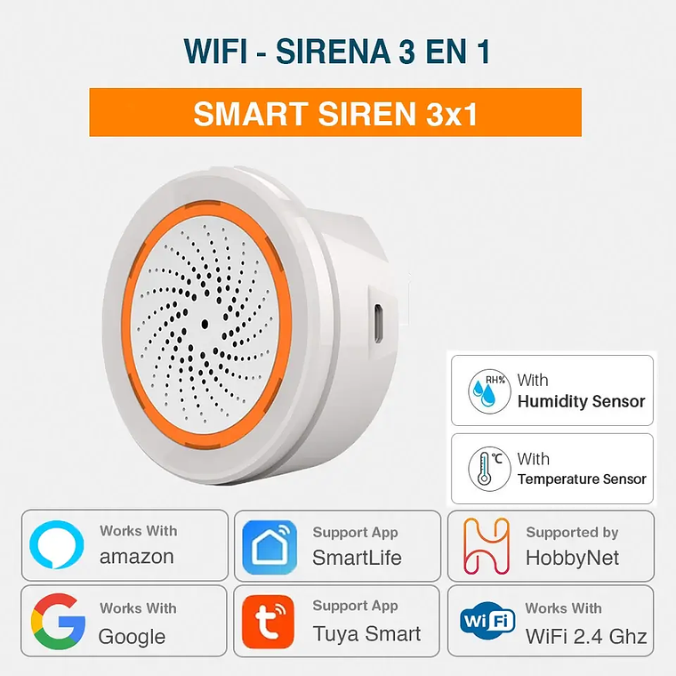 WiFi - Sirena Inteligente Temp & Humedad 100dB - Tuya Smart Life 1