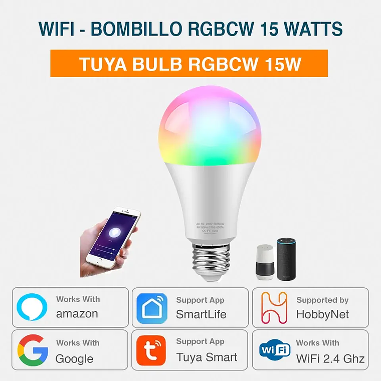 WiFi - Bombillo Led Inteligente 15W RGBW - Tuya Smart Life 1