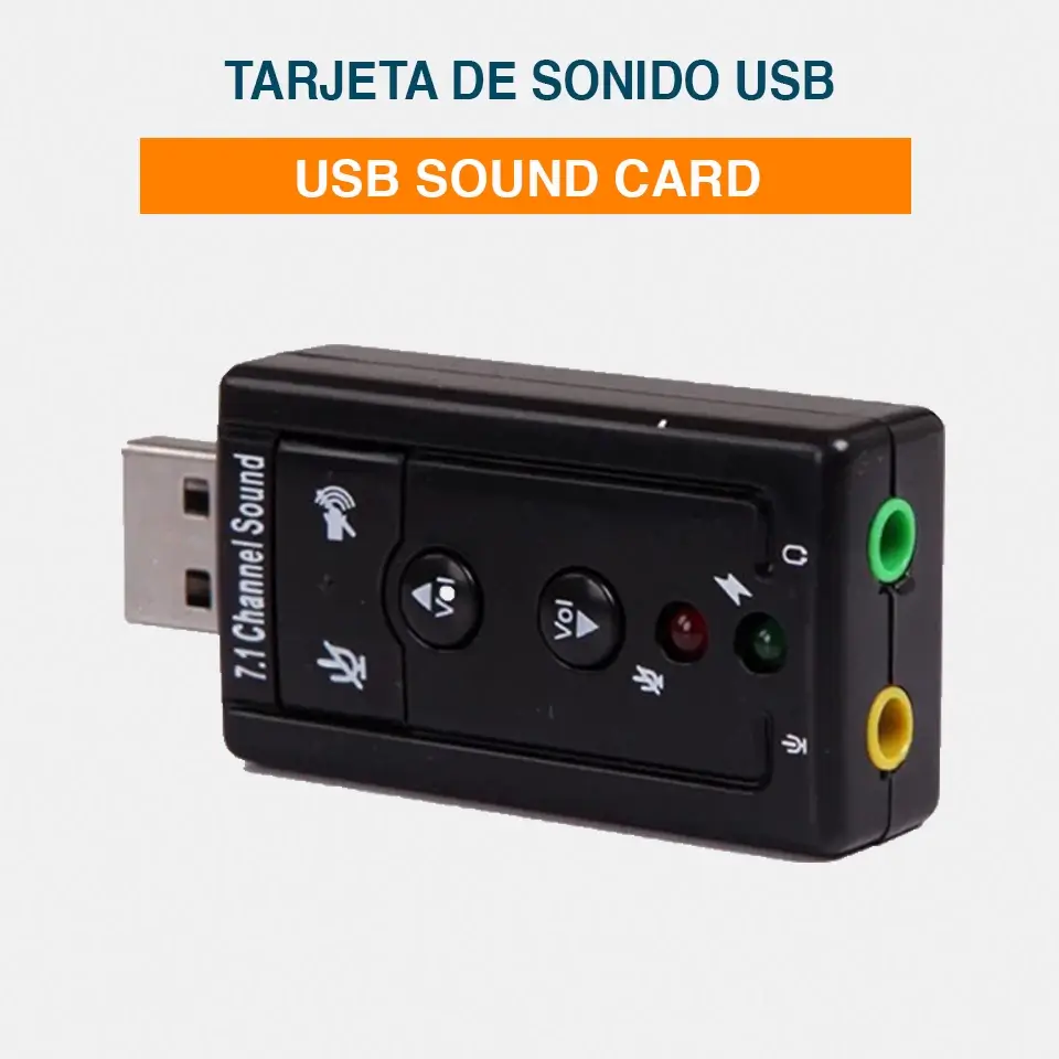 Tarjeta de sonido externa USB 7.1 (8 canales) - Caja de sonido USB de 7.1  canales - Sonido envolvente 3D dinámico - Hasta 8 altavoces - Grabación y