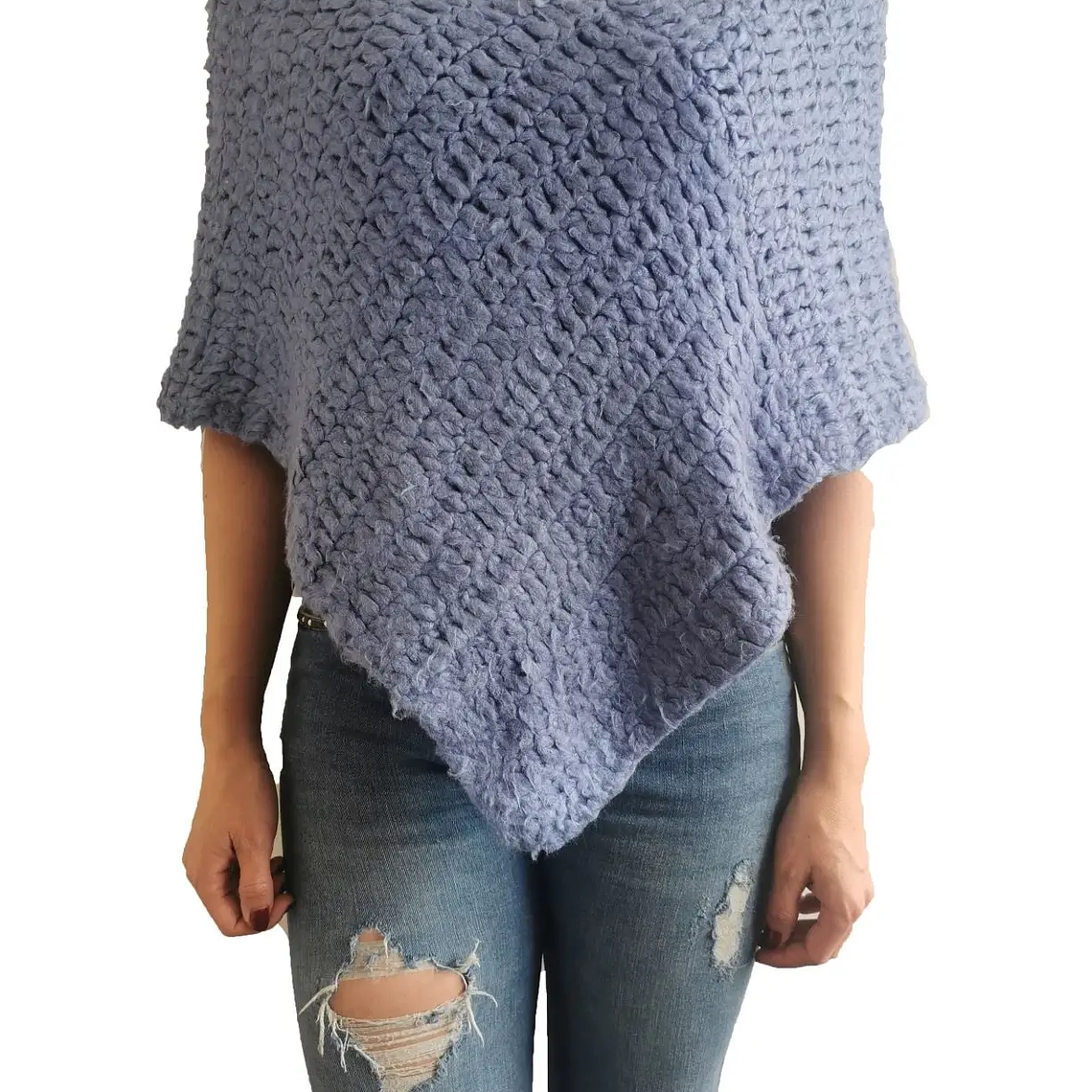 Ruana Color Azul Claro - Tejido 100% A Mano 2