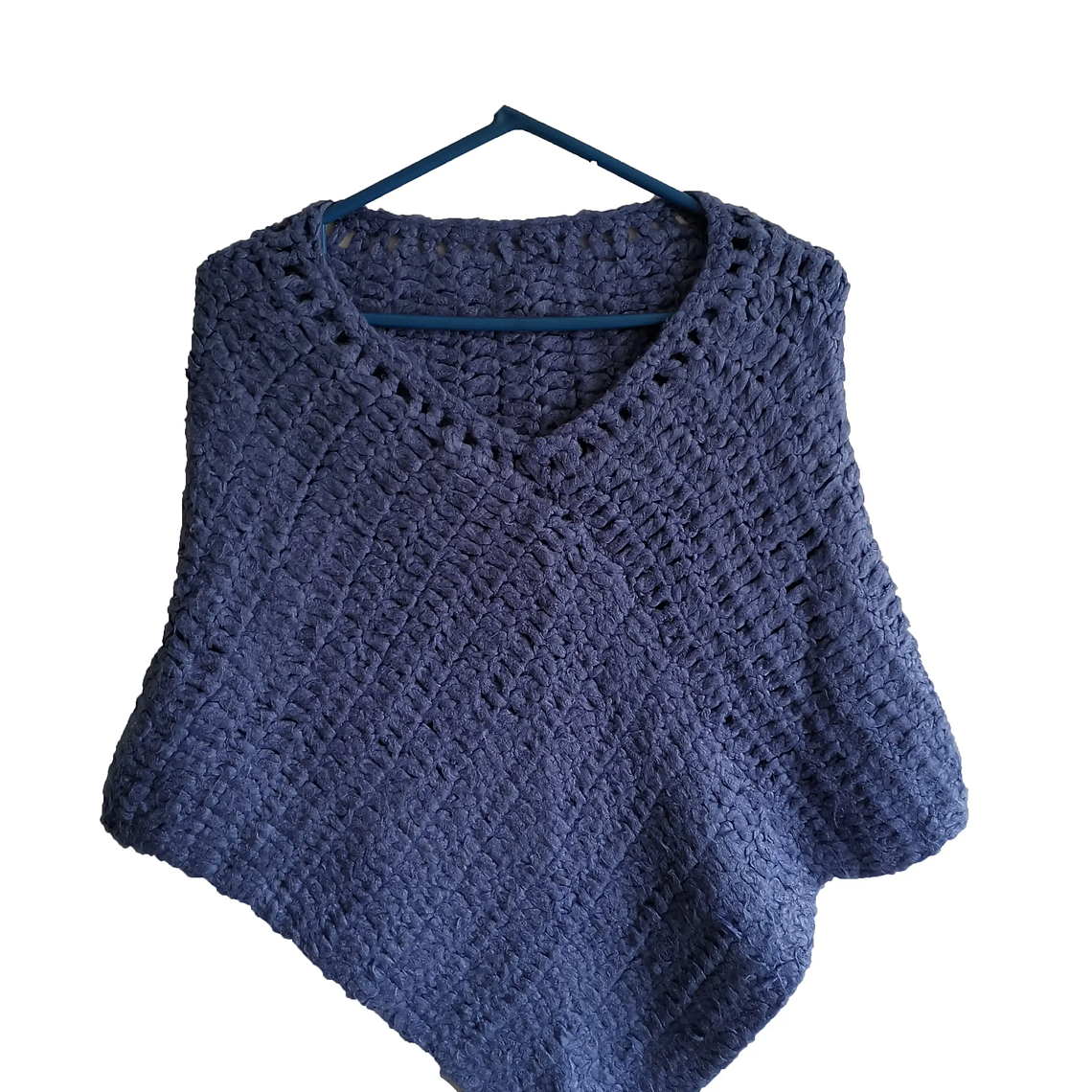 Ruana Color Azul Claro - Tejido 100% A Mano 1